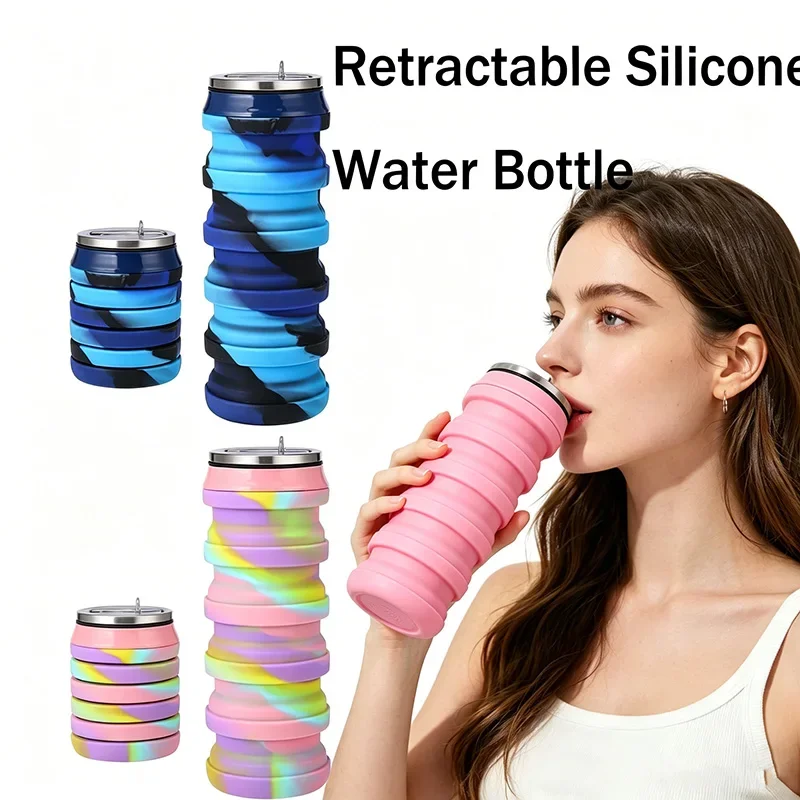 Collapsible Water Bottle - 480ML Retractable Silicone Water Bottle Collapsible