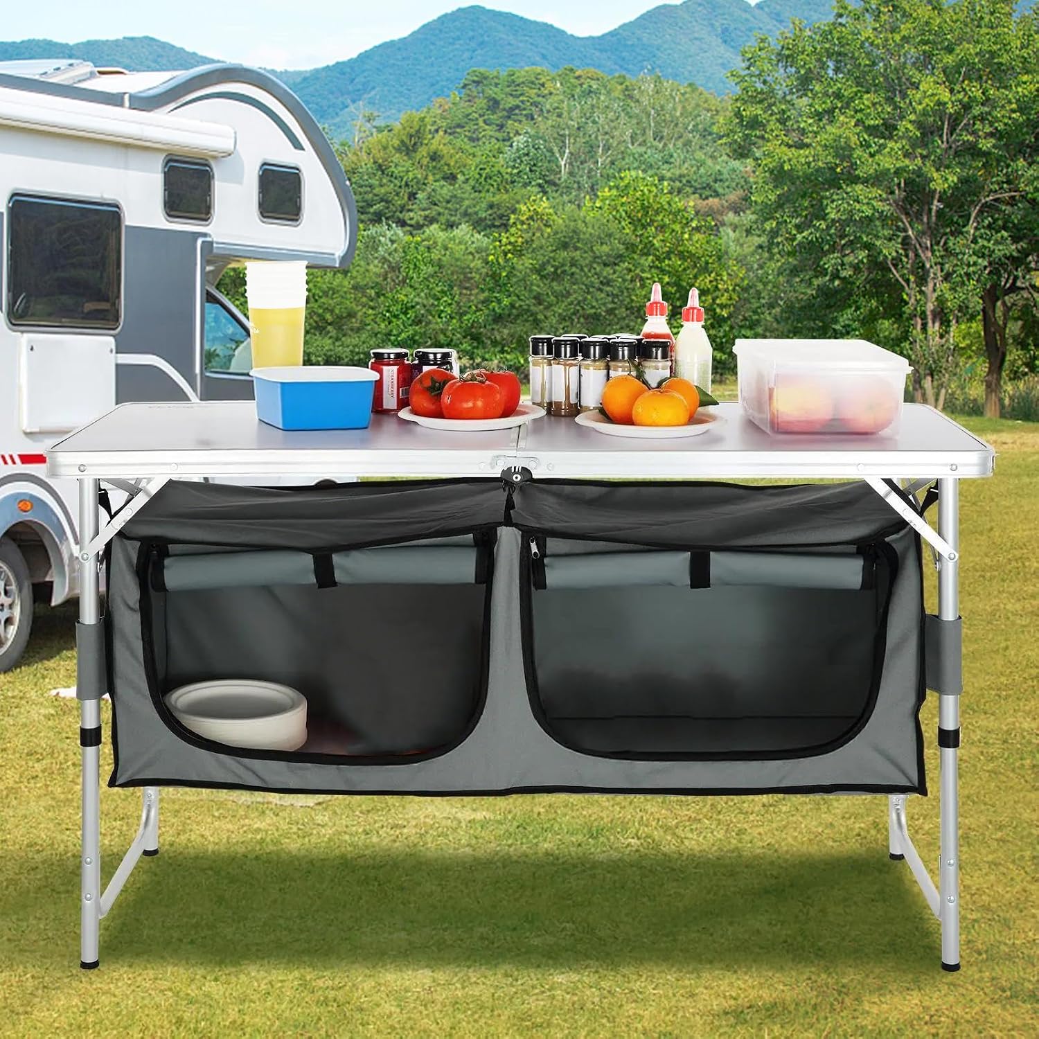 Camping Kitchen Station, 3 Adj - đánh giá và giá Outdoor Camping Kitchen Setup